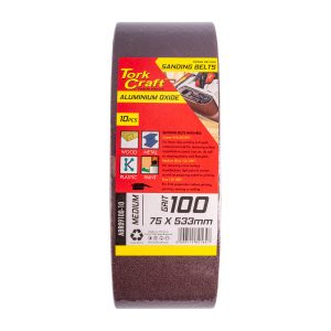 SANDING BELT 75 X 533MM 100GRIT 10/PACK