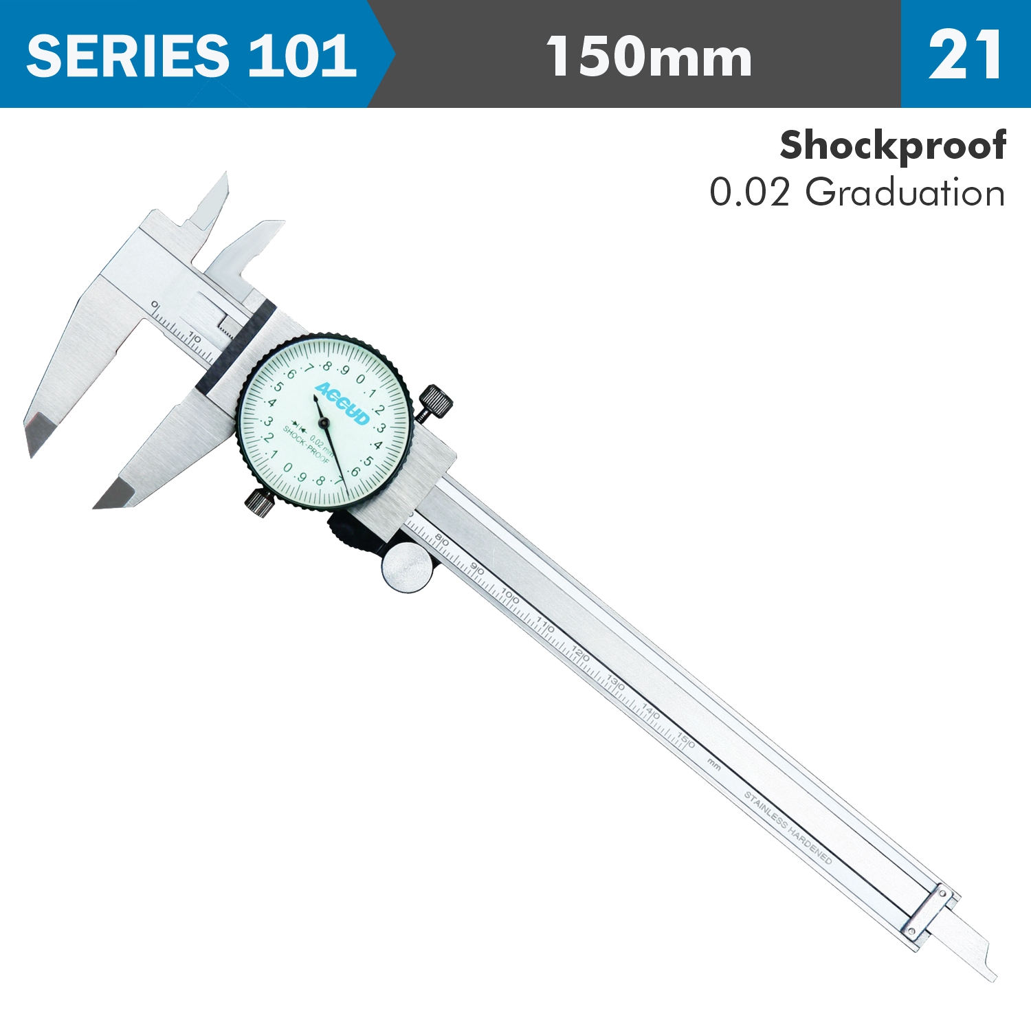 DIAL CALIPER 150MM 0.03MM ACC. 0.02MM GRAD. S/STEEL SHOCKPROOF