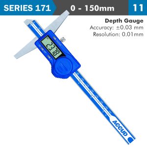 DIGITAL DEPTH GAUGE 150MM 0.03MM ACC. 0.01MM RES. S/STEEL