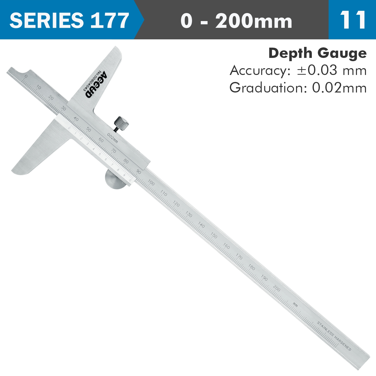 VERNIER DEPTH CALIPER 200MM 0.03MM ACC. 0.02MM GRAD. S/STEEL