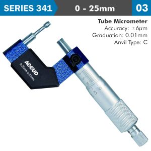 TUBE MICROMETER 25MM 0.006MM ACC. 27.5X8MM ANVIL 0.01MM GRAD.
