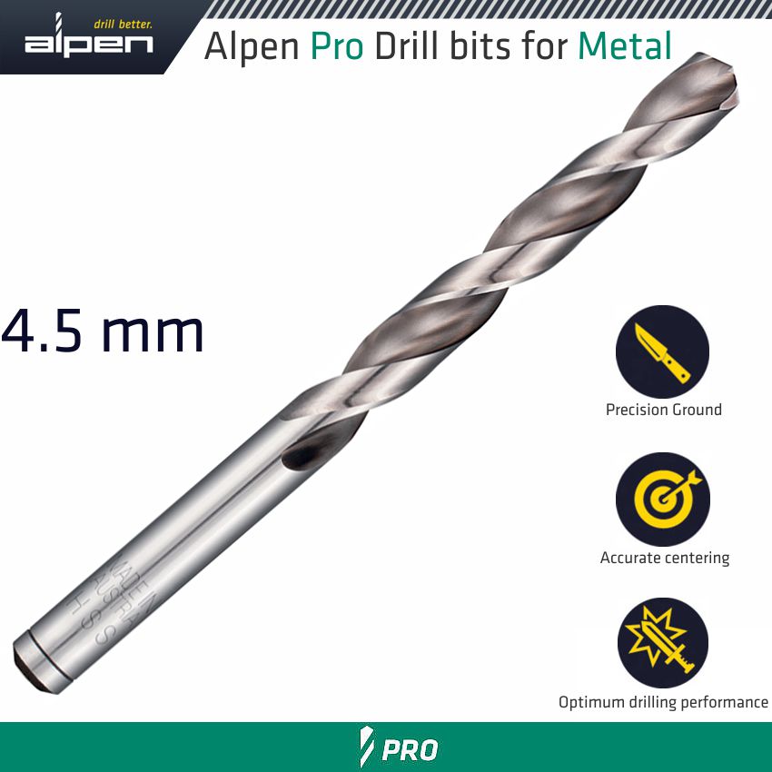 ALPEN PRO HSS DRILL DIN 338 RN 135 WITH SPLIT POINT 4.5MM BULK