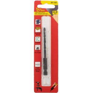 DRILL BIT HSS STANDARD 4.0MM HEX SHANK 1/CARD