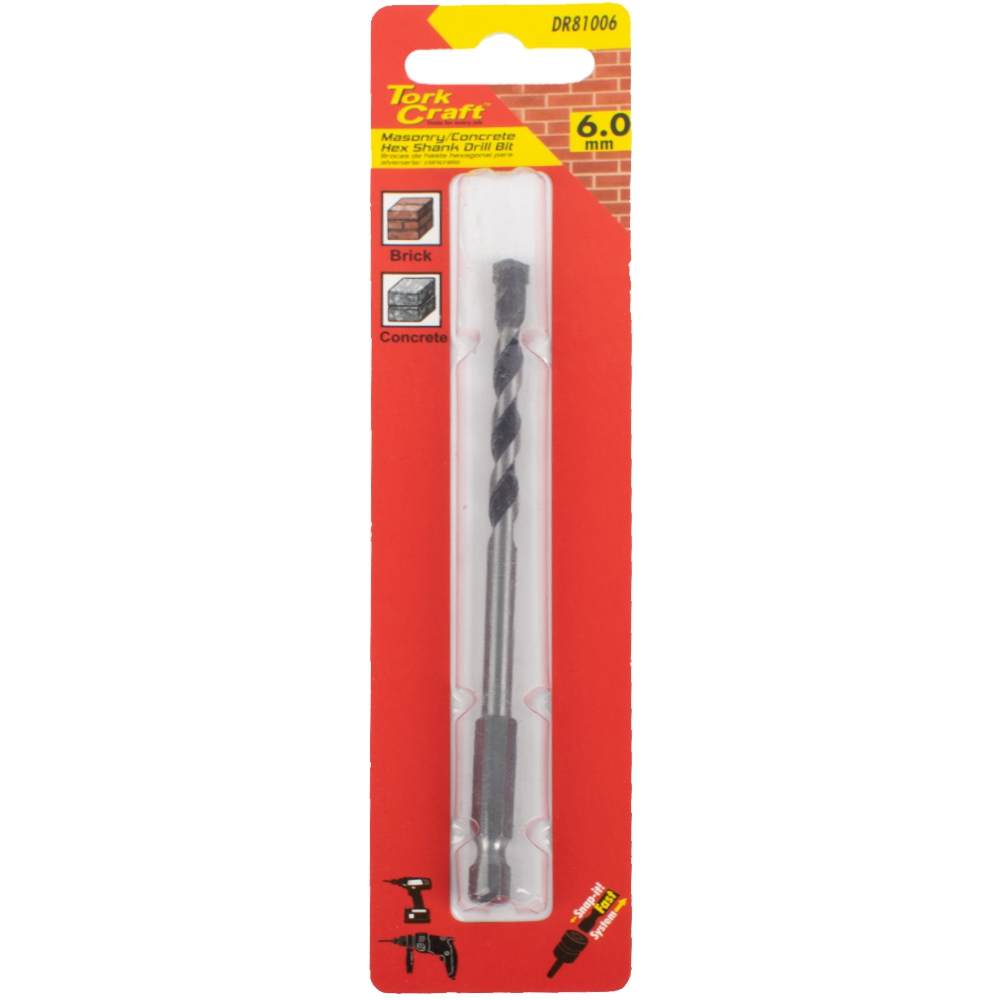 DRILL BIT MASONRY/CONCRETE 6.0MM HEX SHANK 1/CARD
