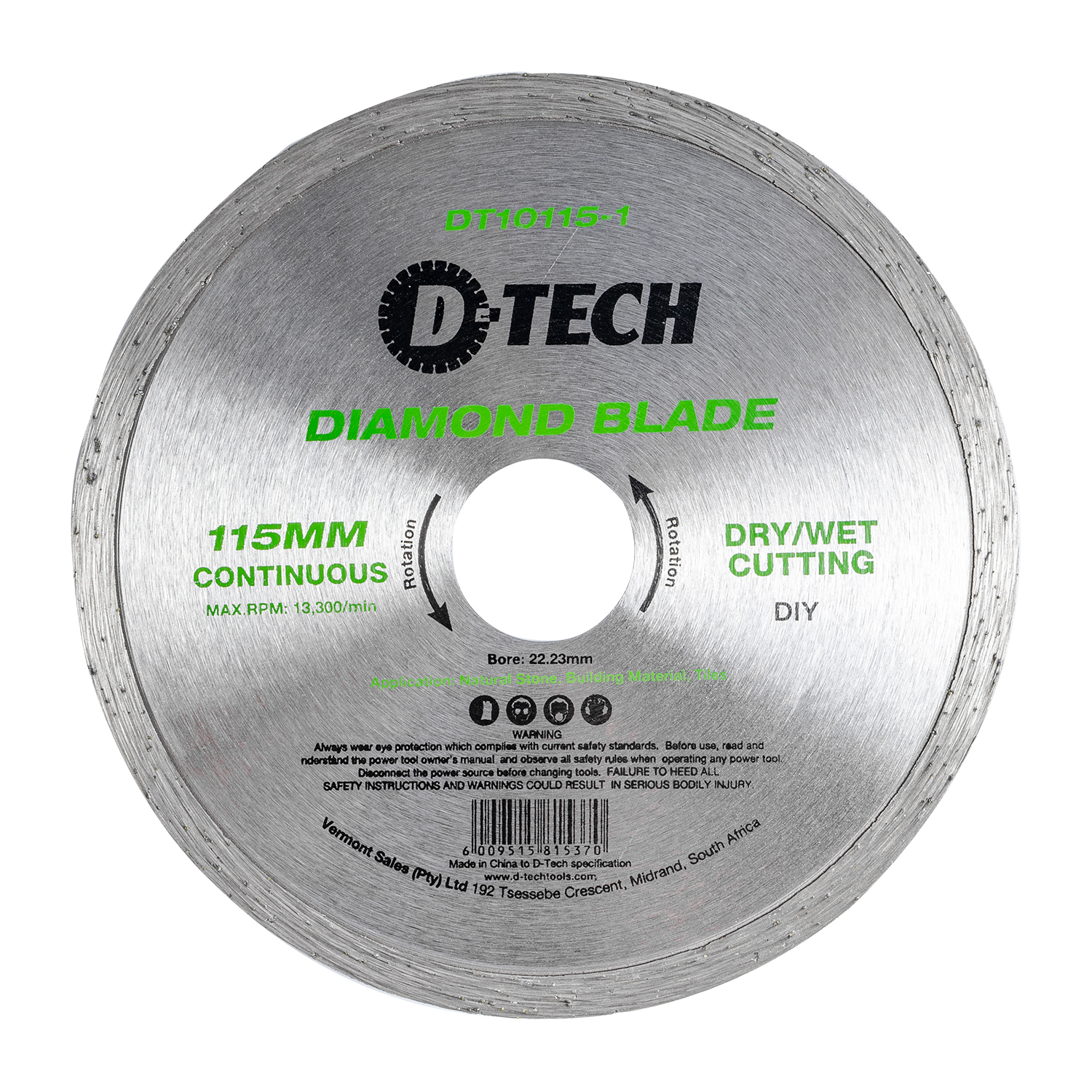DIAMOND BLADE CONTINUOUS RIM 115X22.23MM CERAMIC/MARBLE