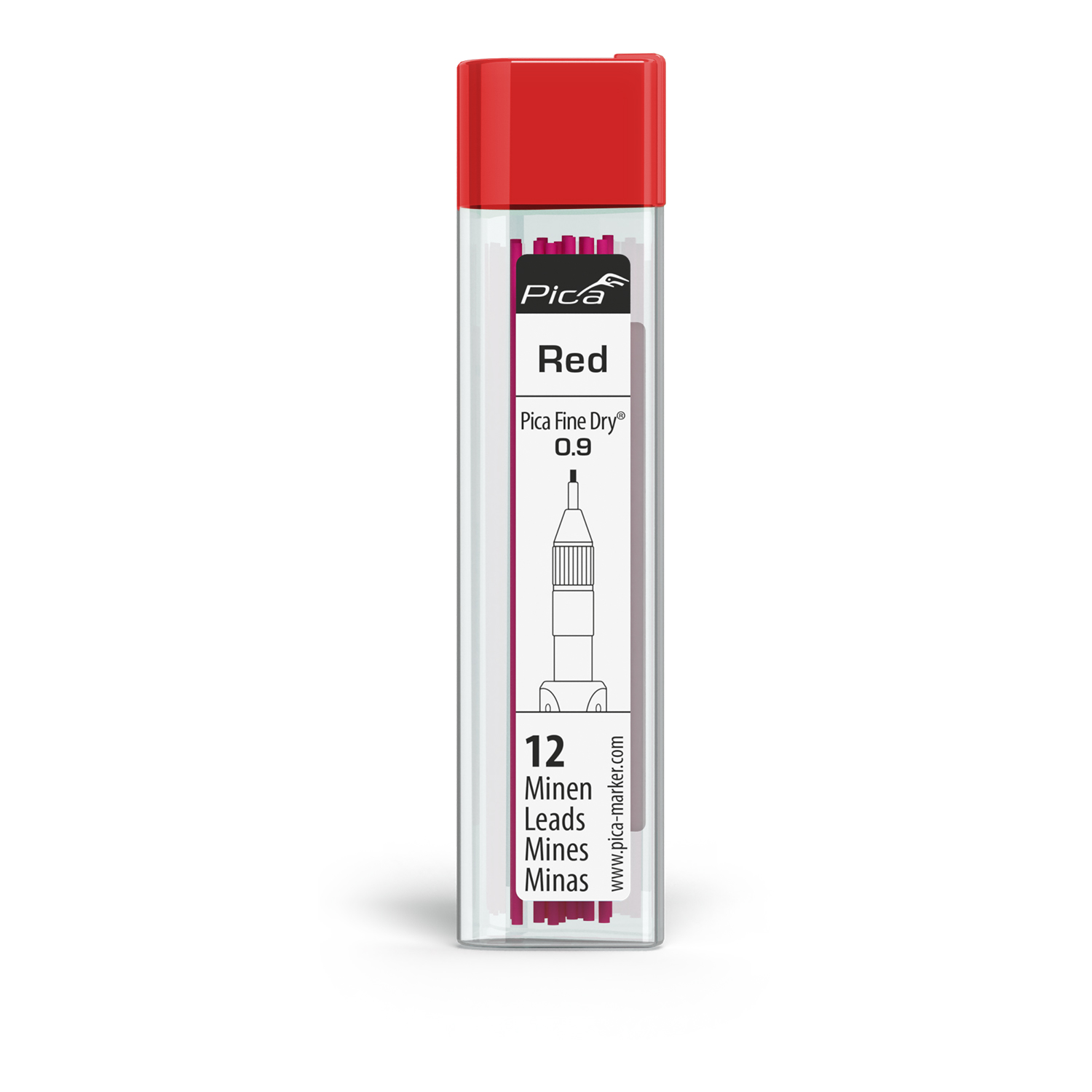 PICA FINE DRY 0.9MM LEAD 12PC REFILL SET RED