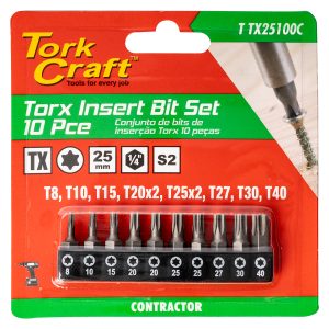 10PC TORX 25MM INSERT BIT SET (T8
