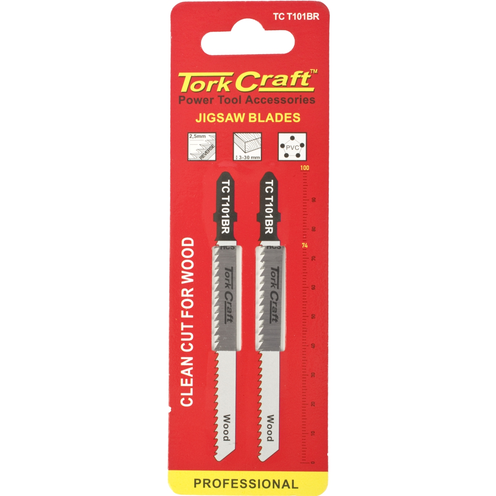 T-SHANK JIGSAW BLADE REVERSE TOOTH 2.5MM 10TPI 100MM WOOD 2PC
