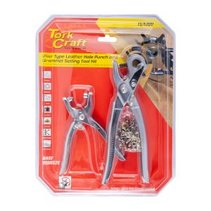 LEATHER HOLE PUNCH & GROMMET SETTING TOOL KIT C/W 100PC EYELETS 5MM