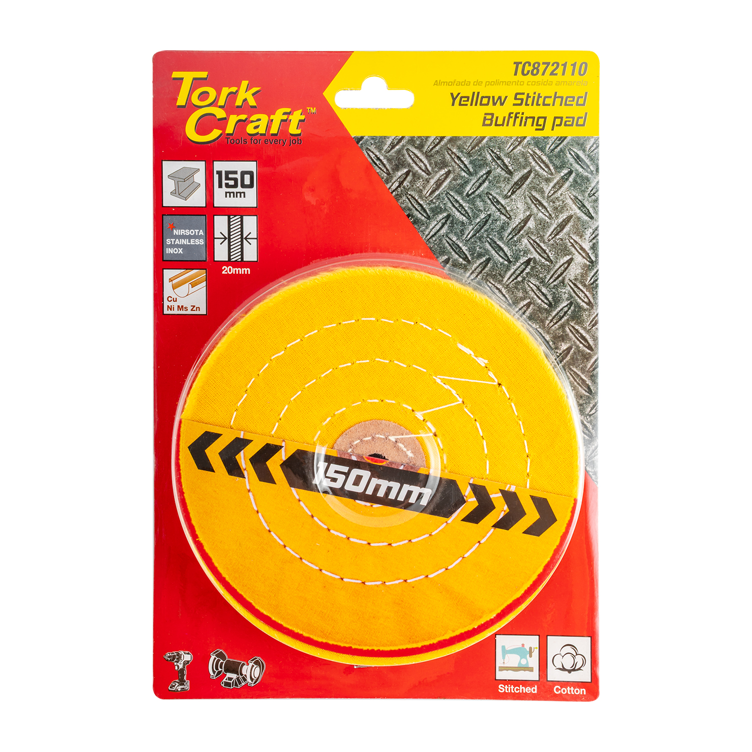 BUFFING PAD SOFT 150MM TO FIT 12.5MM ARBOR/SPINDLE - YELLOW