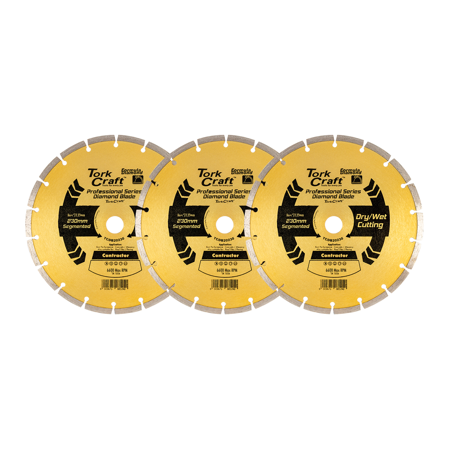 DIAMOND BLADE 230MM SEGMENTED PROFESIONAL BULK 3 PACK SHRINK