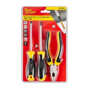 3PC SCREWDRIVER SL5X100MM & PH2X100MM & 160MM COMBINATION PLIER