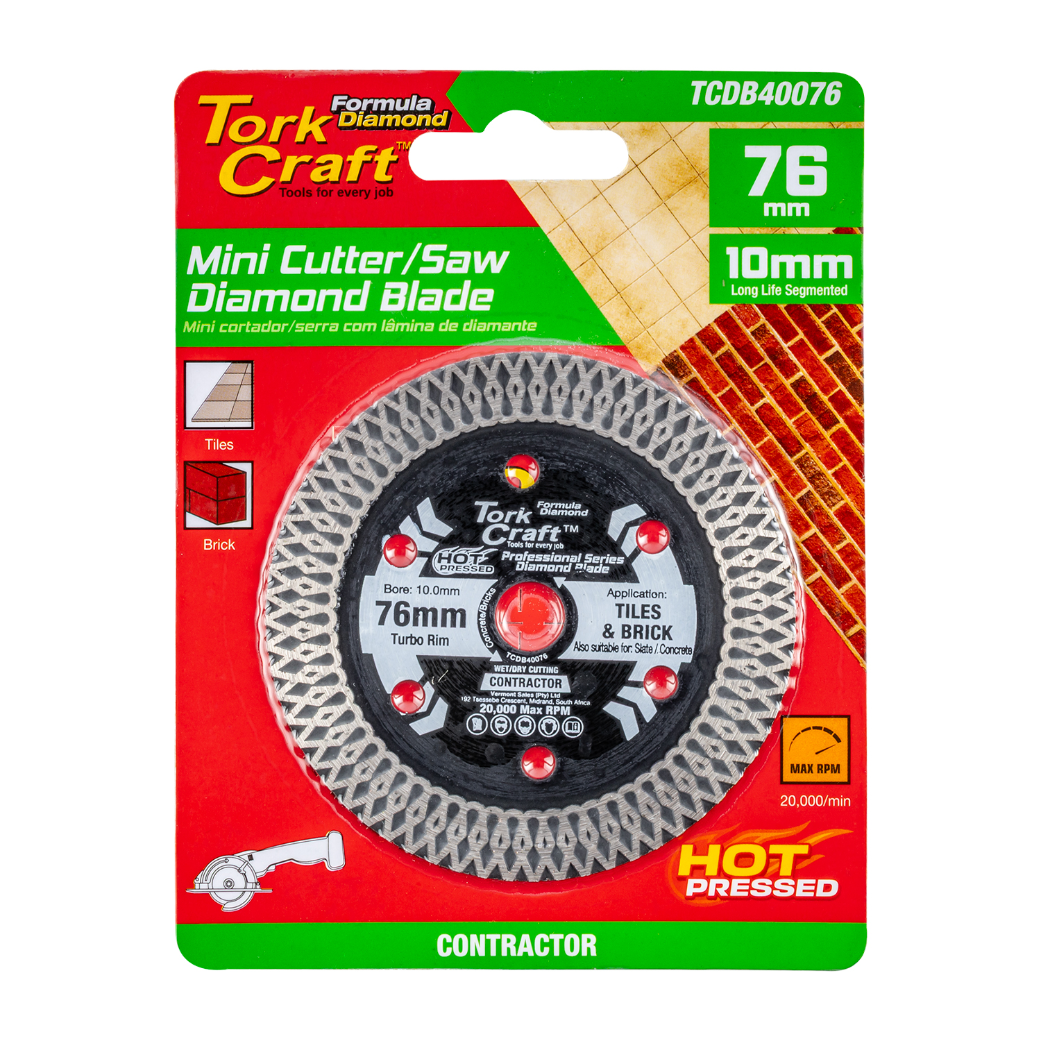 DIAMOND BLADE 76MM X 10MM TURBO WAVE MINI CUTTER SAW